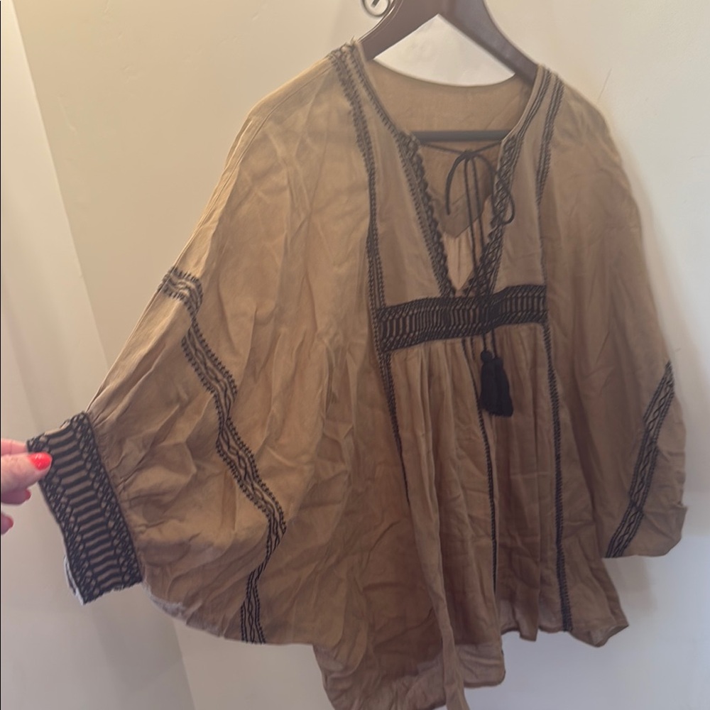 Ba&sh Bohemian Tan and Black cotton boho top